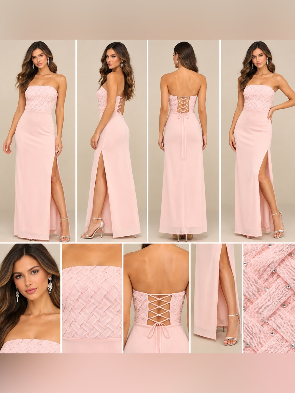 Lulus Stunning Concept Pink Rhinestone Strapless Corset Maxi Dress XS